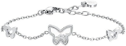 Bracciale Luca Barra Donna Acciaio Argentato Farfalle Alternate Zirconi _BK2731