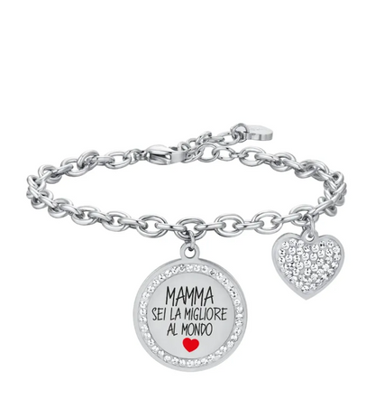 Bracciale Luca Barra Donna Acciaio Argento Pendente Mamma Sei La Migliore Al Mondo BK2492