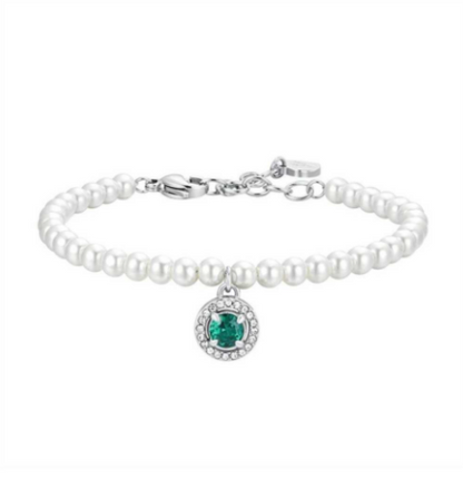 Bracciale Luca Barra Donna Acciaio Perle e Cerchio con Zircone Verde _BK2662