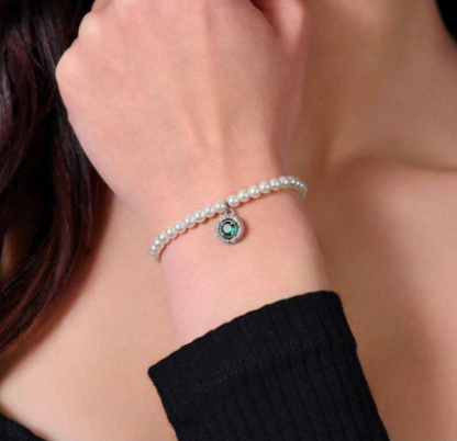 Bracciale Luca Barra Donna Acciaio Perle e Cerchio con Zircone Verde _BK2662