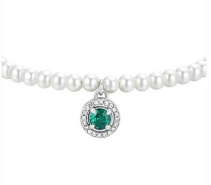Bracciale Luca Barra Donna Acciaio Perle e Cerchio con Zircone Verde _BK2662