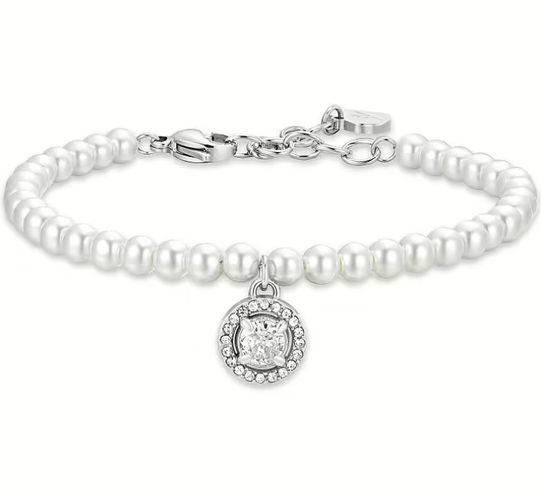 Bracciale Luca Barra Donna Acciaio Perle e Cerchio con zircone Bianco BK2661