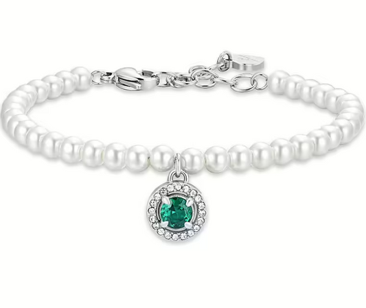 Bracciale Luca Barra Donna Acciaio Perle e Cerchio con zircone Verde BK2662