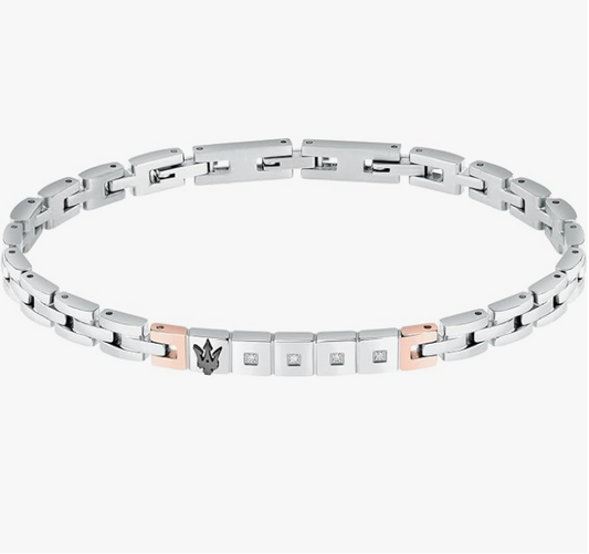 Bracciale Maserati Diamonds Uomo Acciaio Diamanti Argento e PVD Oro Rosa _JM423ATY19