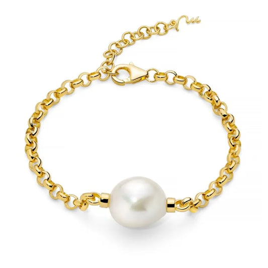 Bracciale Miluna Donna Argento 925 Placcatura Oro Perla bianca barocca diametro 12-14 mm PBR3546G