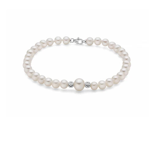 Bracciale Miluna Donna Oro Bianco 18 KT Perle Bianche 65-5,5mm 2 Sfere Oro Bianco PBR3495