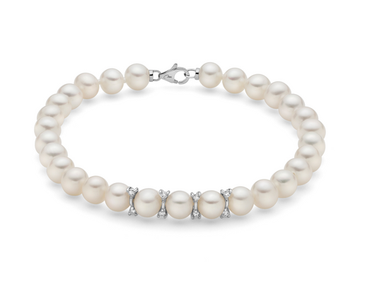 Bracciale Miluna Donna Perle 5,5-6 mm Oro Binaco750- 8 Diamanti Taglio Brillante _PBR3363 8052107846182