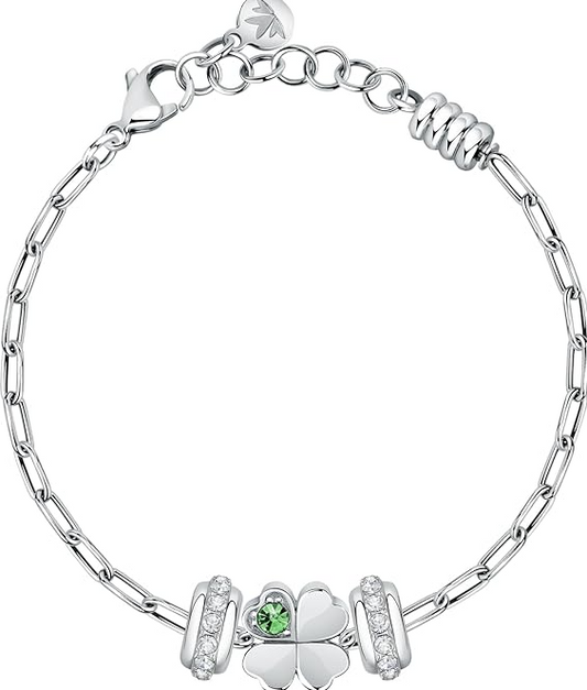 Bracciale Morellato Donna Acciaio Argento Cristalli Quadrifoglio Collezione DROPS SCZ1351