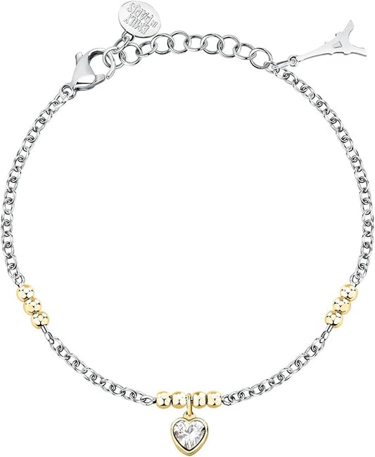 Morellato Damen-Armband aus Stahl mit Kugeln und weißem Herzanhänger, Kollektion Emily in Paris _SAIX34