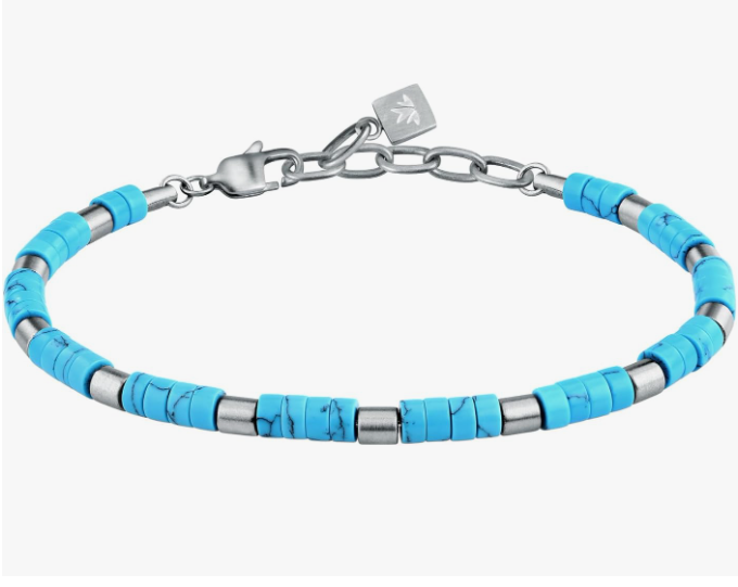 Bracciale Morellato Uomo Acciaio Argento Azzurro Pietre Naturali Lapislazzuli S1732