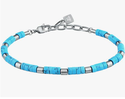 Bracciale Morellato Uomo Acciaio Argento Azzurro Pietre Naturali Lapislazzuli S1732