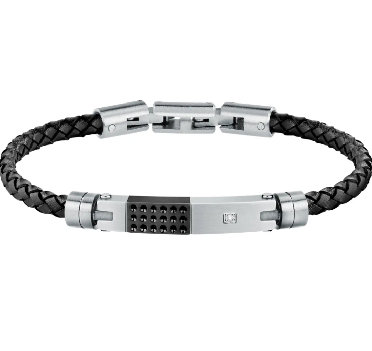 Bracciale Morellato Uomo Acciaio Pelle Intrecciato Collezione Moody Nero SQH58