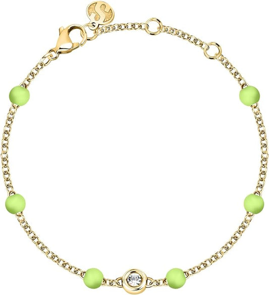 Bracciale Superga x Morellato Donna Acciaio Oro Perline Silicone Verde Mela E Cristalli Bianchi SAXR04