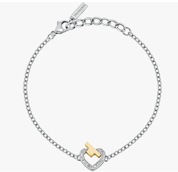 Bracciale Trussardi  Donna Acciaio Argento Collezione T-Logo Oro Cuore Zirconi TJAXC46