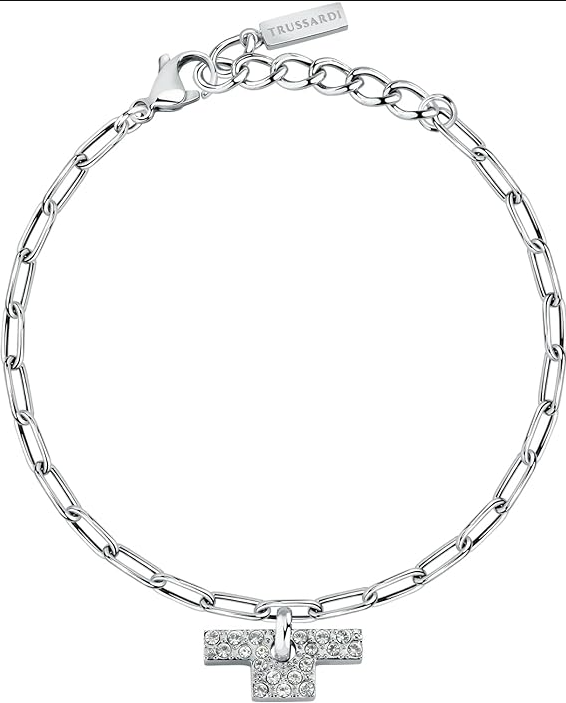 Bracciale Trussardi Donna Acciaio Argento Pendente T-Logo  Zirconi TJAXC26