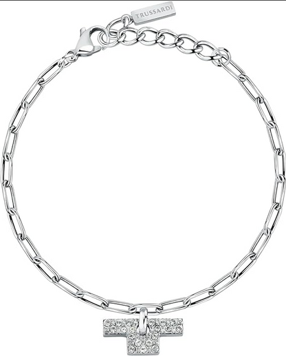 Bracciale Trussardi Donna Acciaio Argento Pendente T-Logo  Zirconi TJAXC26