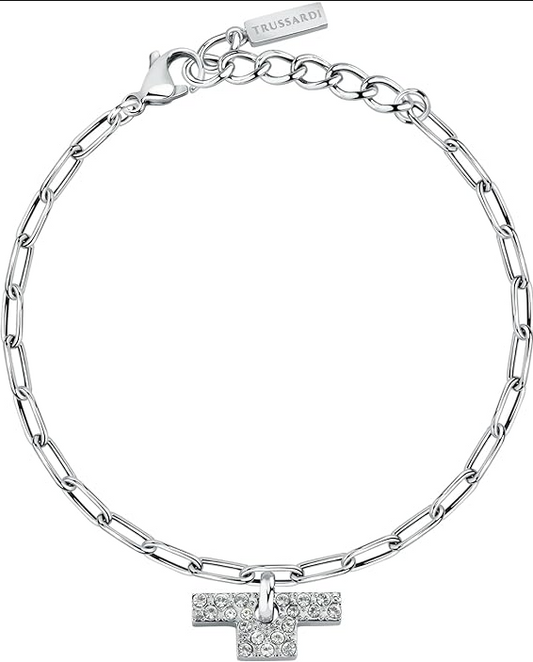 Bracciale Trussardi Donna Acciaio Argento Pendente T-Logo  Zirconi TJAXC26