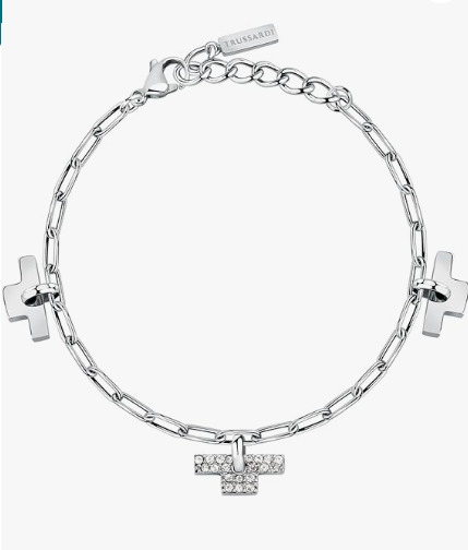 Bracciale Trussardi Donna Acciaio Argento Pendenti T-Logo  Zirconi  TJAXC25