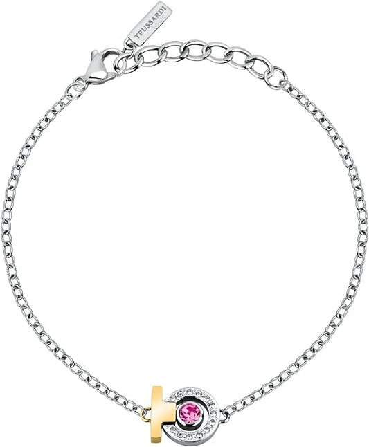 Bracciale Trussardi Donna Acciaio Cristallo Rosa Centrale T-Logo Oro TJAXC56