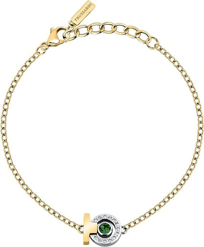 Bracciale Trussardi Donna Acciaio Oro Cristallo Verde Centrale T-Logo TJAXC58