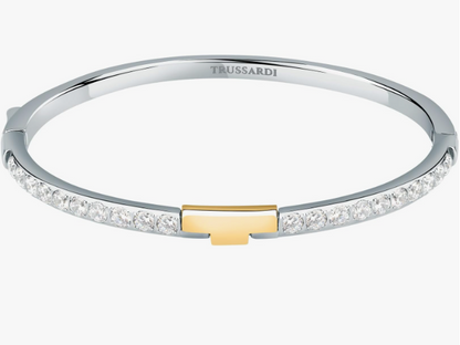 Bracciale Trussardi Donna Rigido Acciaio Argento Cristalli Collezione T-LOGO Oro TJAXC19