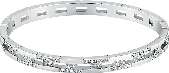 Bracciale Trussardi Donna Rigido Acciaio Argento Cristalli Collezione T-LOGO TJAXC68