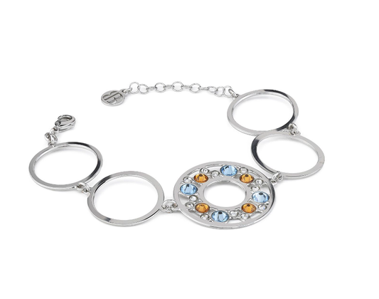 Boccadamo Damen-Bronzearmband mit Kreisen, Aquamarinen und Topaskristallen _XB1021 
