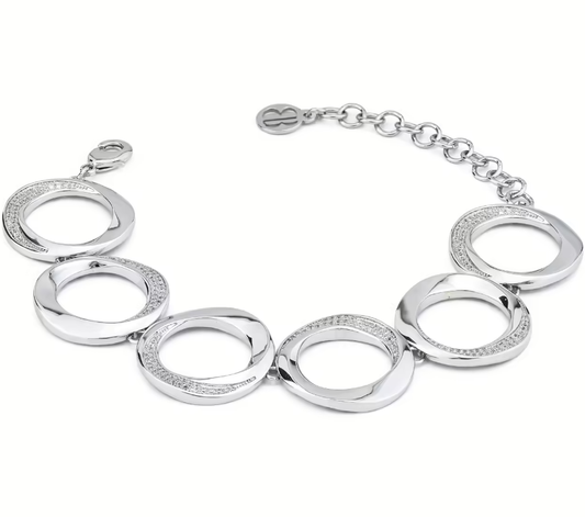 Bracciale Boccadamo Donna Bronzo Cerchi Argentato Cristalli _KBR032
