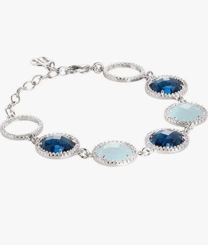 Bracciale Boccadamo Donna Bronzo Rodiato Cristalli Briolette Montana e Aquamilk Incastonati Su Base Zirconi _XBR399