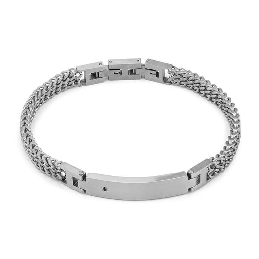 Boccadamo Herrenarmband aus silbernem Stahl mit einem glatten zentralen Zirkonia in Schwarz _ABR688