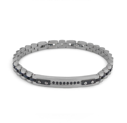 Bracciale Boccadamo Uomo Acciaio Ceramica Nero Zirconi _ABR639N