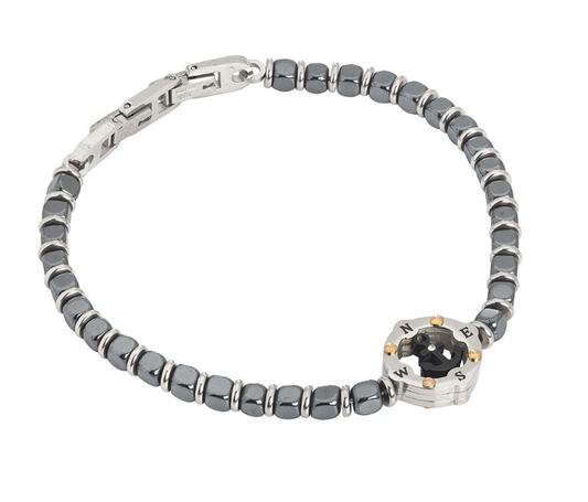 Bracciale Boccadamo Uomo Acciaio Maglie in Ematite Galvanizzata Grigia Centrale Rosa dei Venti _ABR490