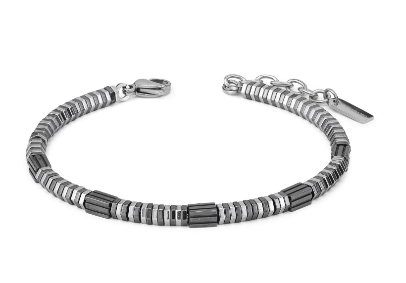 Bracciale Boccadamo Uomo Acciaio Moduli a Rombo Rodiati Neri _ABR718
