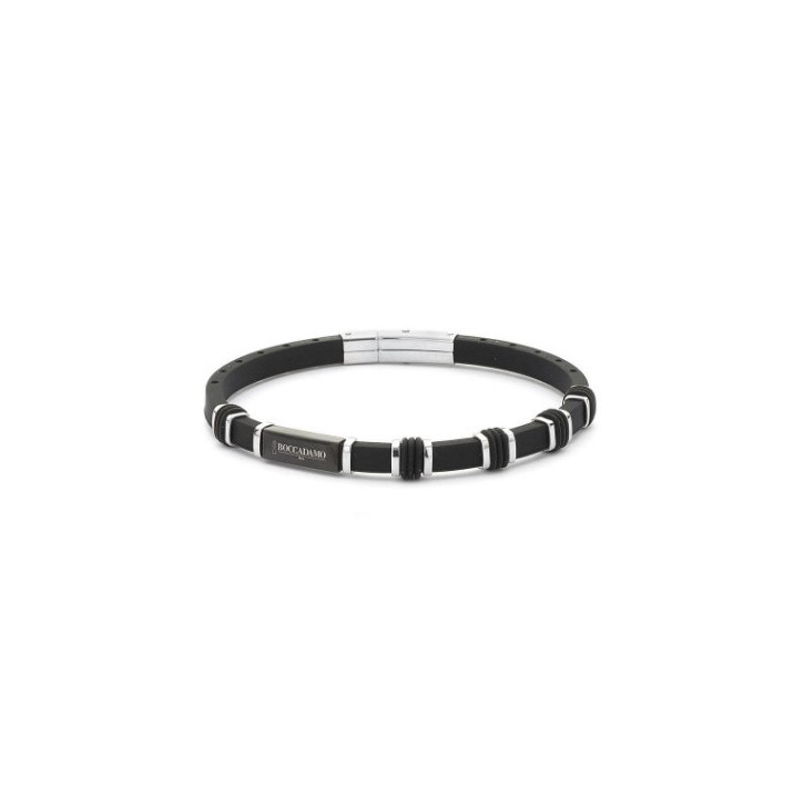 Bracciale Boccadamo Uomo Caucciù Nero Inserti Acciaio _ABR166