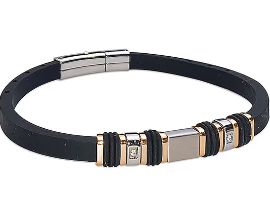 Boccadamo Herren-Armband aus schwarzem Kautschuk mit Kupfer- und Zirkonia-Einsätzen _ABR590R