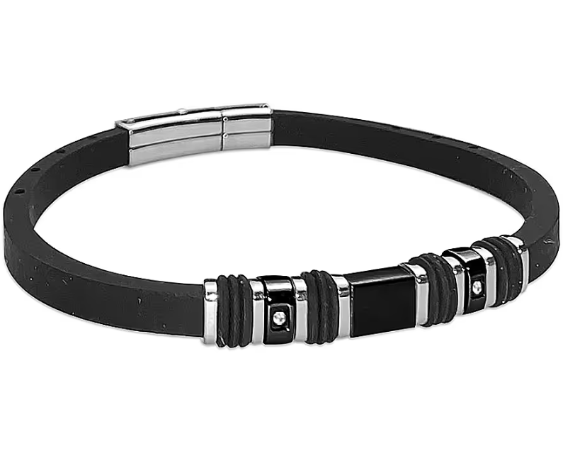 Bracciale Boccadamo Uomo Caucciù Nero e Zirconi Incastonati _ABR590N