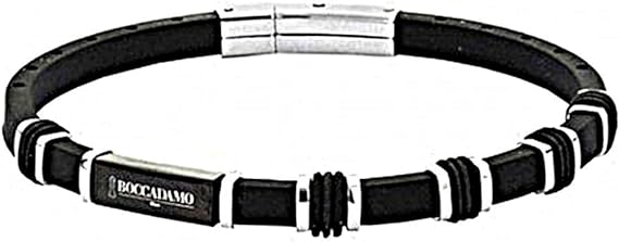 Bracciale Boccadamo Uomo Cinturino Gomma Nero Inserti Acciaio Silver _ABR166