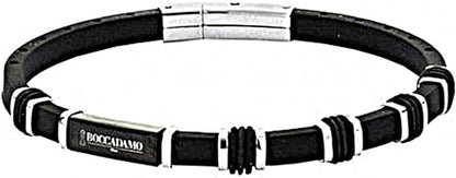 Bracciale Boccadamo Uomo Cinturino Gomma Nero Inserti Acciaio Silver _ABR166