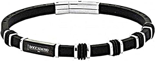 Bracciale Boccadamo Uomo Cinturino Gomma Nero Inserti Acciaio Silver _ABR166