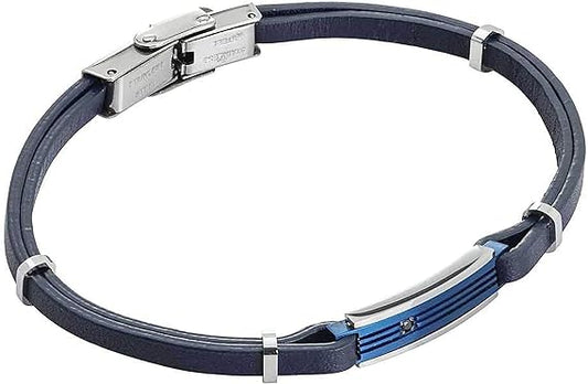 Boccadamo Herrenarmband mit blauem Lederband und blauer Zirkon-Stahlplatte _ABR531B