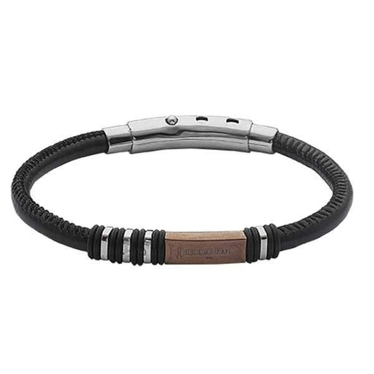 Boccadamo Herrenarmband aus schwarzem Leder mit Stahleinsätzen _ABR172