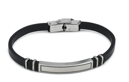 Boccadamo Herrenarmband mit Stahlplatte und schwarzem Lederband _ABR708 