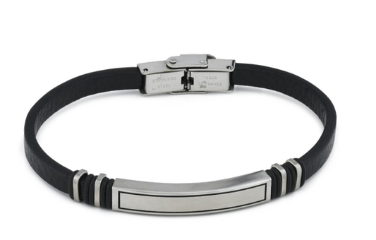 Bracciale Boccadamo Uomo Targhetta Acciaio Cinturino Pelle Nera _ABR708