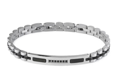 Bracciale Boccadamo Uomo Acciaio Silver e Nero con Zirconi _ABR721