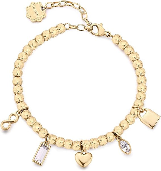 Brosway Damenarmband aus vergoldetem Stahl mit facettierten Kugeln und Liebesanhängern _BHKB250 