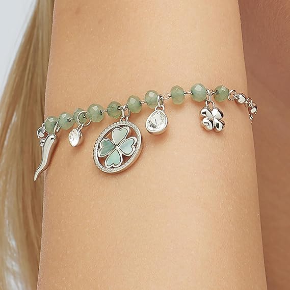Bracciale Brosway CHAKRA Donna Acciaio Silver Calcedonio Verde Ciondoli Fortuna _BHKB135