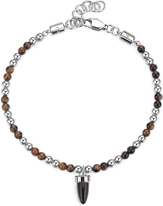 Brosway Herrenarmband aus Stahl mit Tigerauge-Kugeln und Horn, Kollektion RIPTIDE _BTD007 