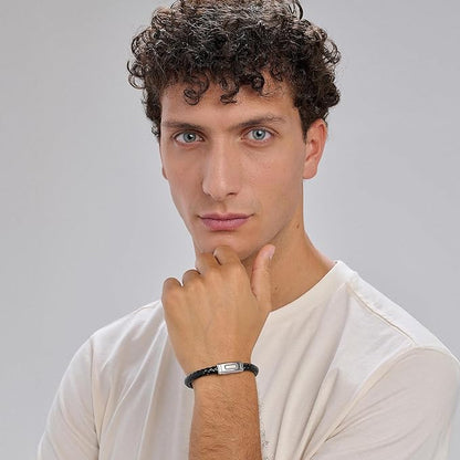 Brosway Herrenarmband aus schwarzem Leder und Stahl, Kollektion Logan _BOA11A 