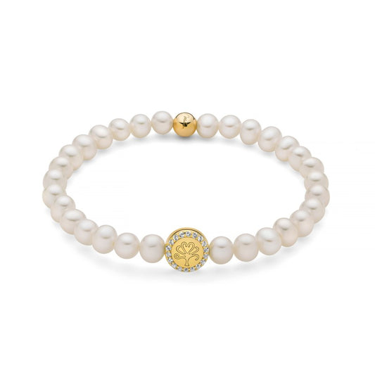 Bracciale  Donna Argento 925 Perle 5,5-6 Albero Vita Placcato Oro Topazi _PBR3504G