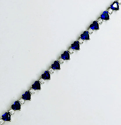 Bracciale Donna Argento Modello Tennis Zirconi Cuori Blu e Quadrati Bianchi B0403